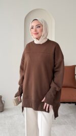 Efin Kesimli Sweat - Kahverengi - Görsel 4