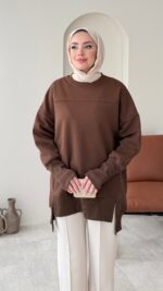 Efin Kesimli Sweat - Kahverengi - Görsel 5