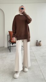 Efin Kesimli Sweat - Kahverengi - Görsel 7