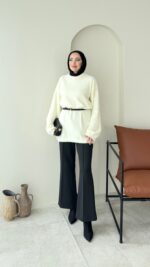 Sara Angora Kazak - Krem - Görsel 6