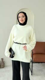 Sara Angora Kazak - Krem - Görsel 7