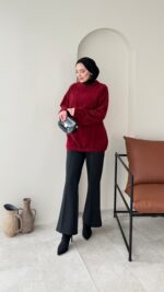 Sara Angora Kazak - Bordo - Görsel 2