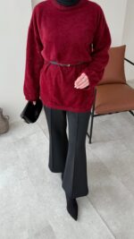 Sara Angora Kazak - Bordo - Görsel 4