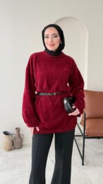 Sara Angora Kazak - Bordo - Görsel 5