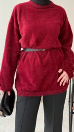 Sara Angora Kazak - Bordo - Görsel 6