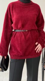 Sara Angora Kazak - Bordo - Görsel 6