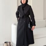 Hira Şal Yaka Premium Kaşe Kaban - Siyah