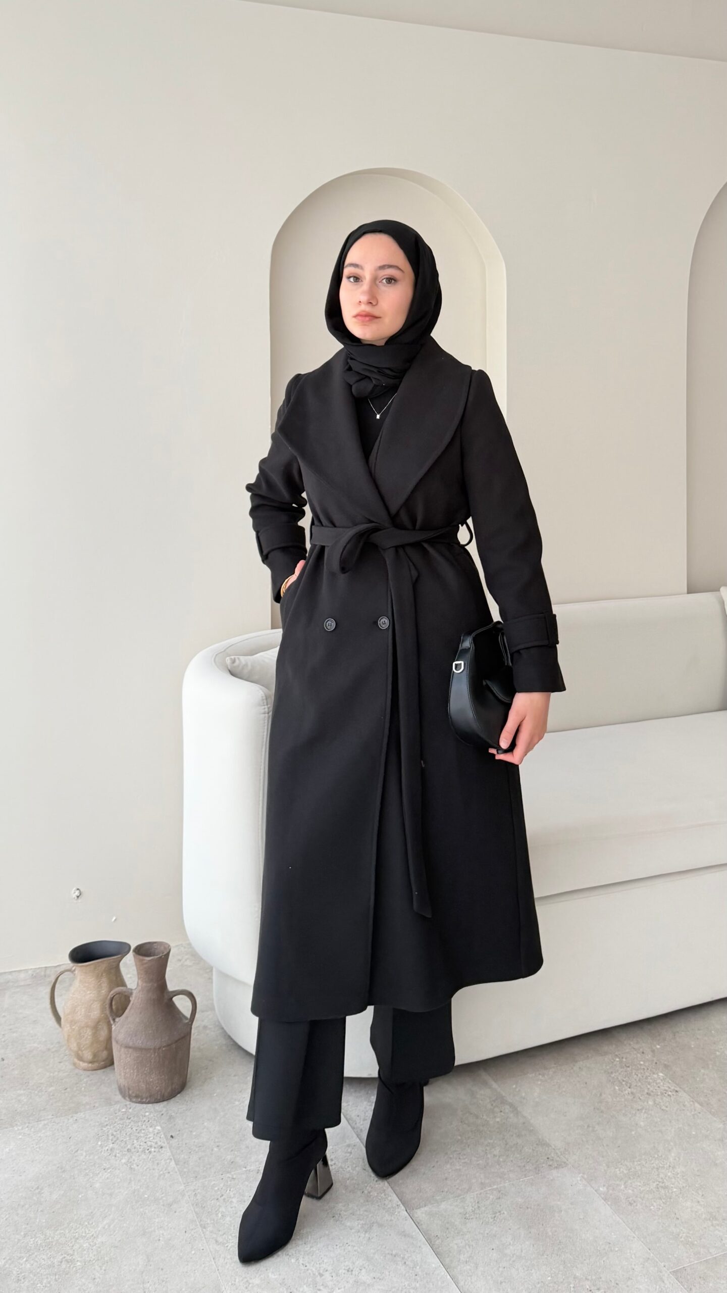 image_1950-2656.jpg Hira Şal Yaka Premium Kaşe Kaban - Siyah - Görsel 1