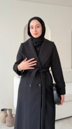 Hira Şal Yaka Premium Kaşe Kaban - Siyah - Görsel 4