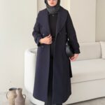 Hira Şal Yaka Premium Kaşe Kaban - Lacivert