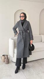 Hira Şal Yaka Premium Kaşe Kaban - Antrasit - Görsel 7