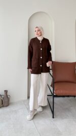 Hare Triko Hırka - Kahverengi