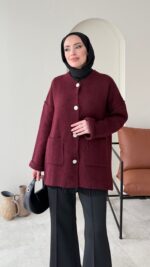 Hare Triko Hırka - Bordo - Görsel 2