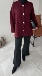 Hare Triko Hırka - Bordo - Görsel 5