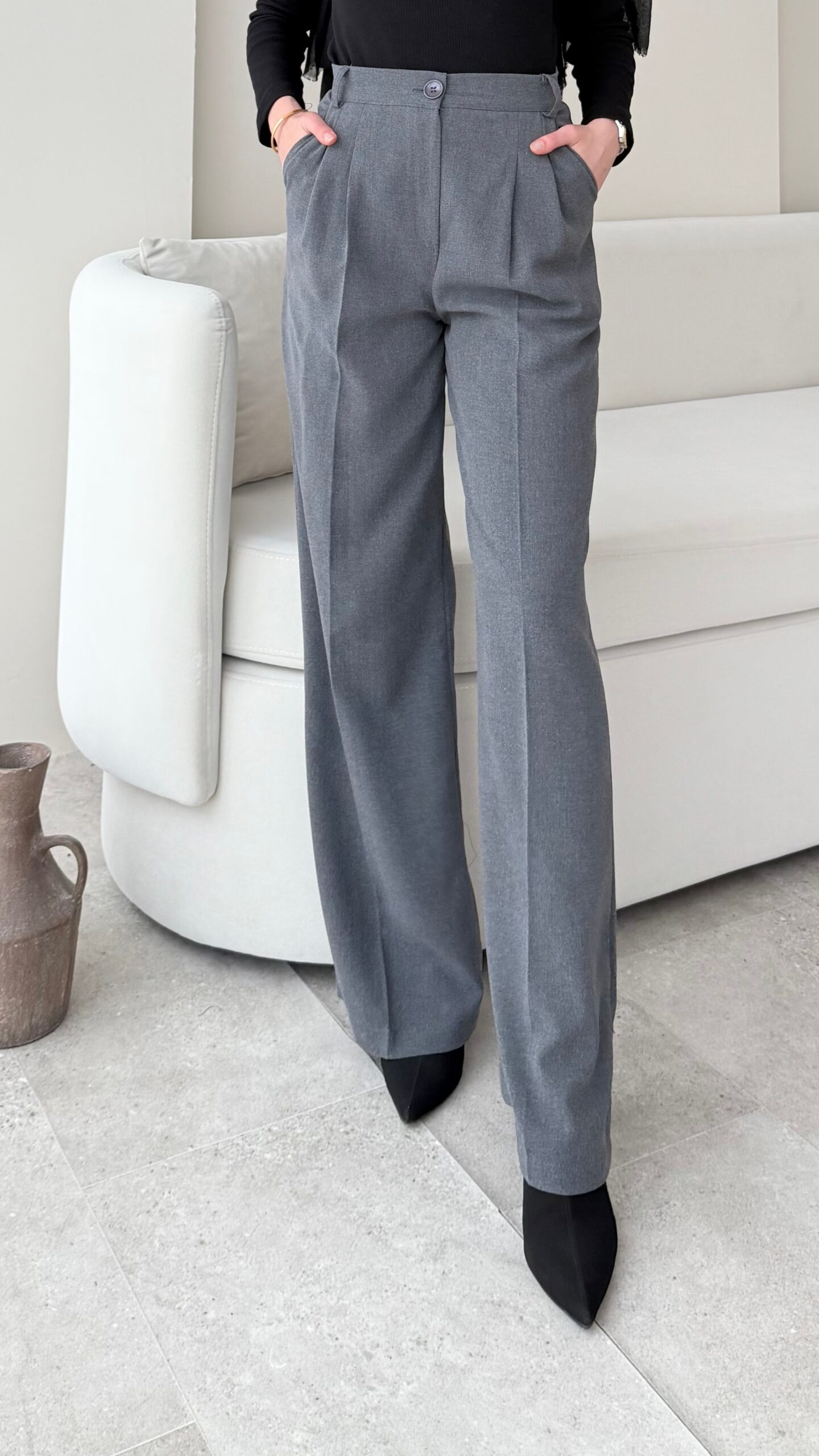 image_1950-2743.jpg Zes Palazza Pantalon - Gri - Görsel 1