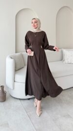 Meyla Gold Detaylı Elbise - Kahverengi