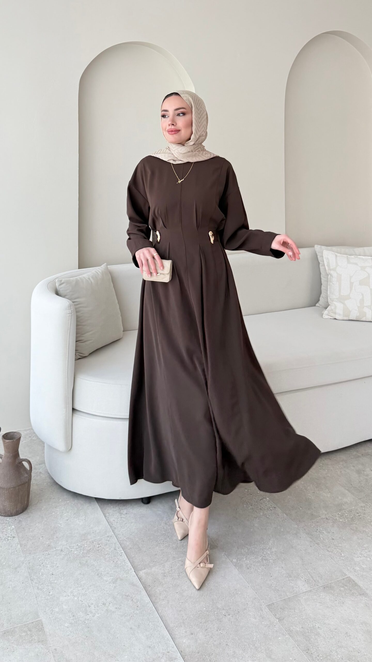 image_1950-2774.jpg Meyla Gold Detaylı Elbise - Kahverengi - Görsel 1