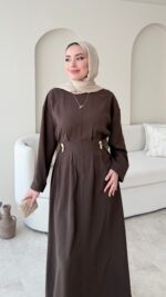 Meyla Gold Detaylı Elbise - Kahverengi - Görsel 4