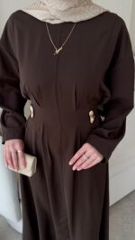 Meyla Gold Detaylı Elbise - Kahverengi - Görsel 6