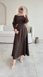 Meyla Gold Detaylı Elbise - Kahverengi - Görsel 7