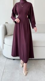 Meyla Gold Detaylı Elbise - Bordo - Görsel 6