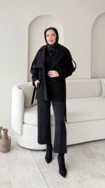 Rosi Kaşe Kaban - Siyah - Görsel 5