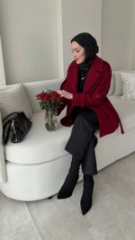 Rosi Kaşe Kaban - Bordo - Görsel 2