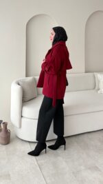 Rosi Kaşe Kaban - Bordo - Görsel 3