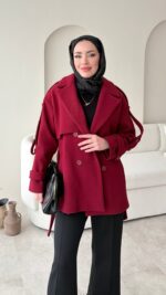Rosi Kaşe Kaban - Bordo - Görsel 4