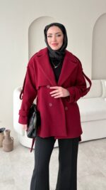Rosi Kaşe Kaban - Bordo - Görsel 4