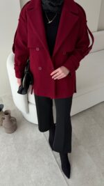 Rosi Kaşe Kaban - Bordo - Görsel 5