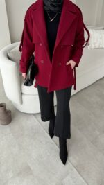 Rosi Kaşe Kaban - Bordo - Görsel 6