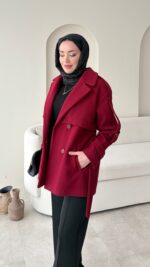 Rosi Kaşe Kaban - Bordo - Görsel 8
