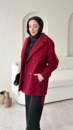 Rosi Kaşe Kaban - Bordo - Görsel 8