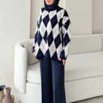 Baklava Desen Triko Kazak - Lacivert