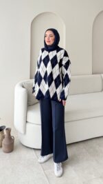 Baklava Desen Triko Kazak - Lacivert