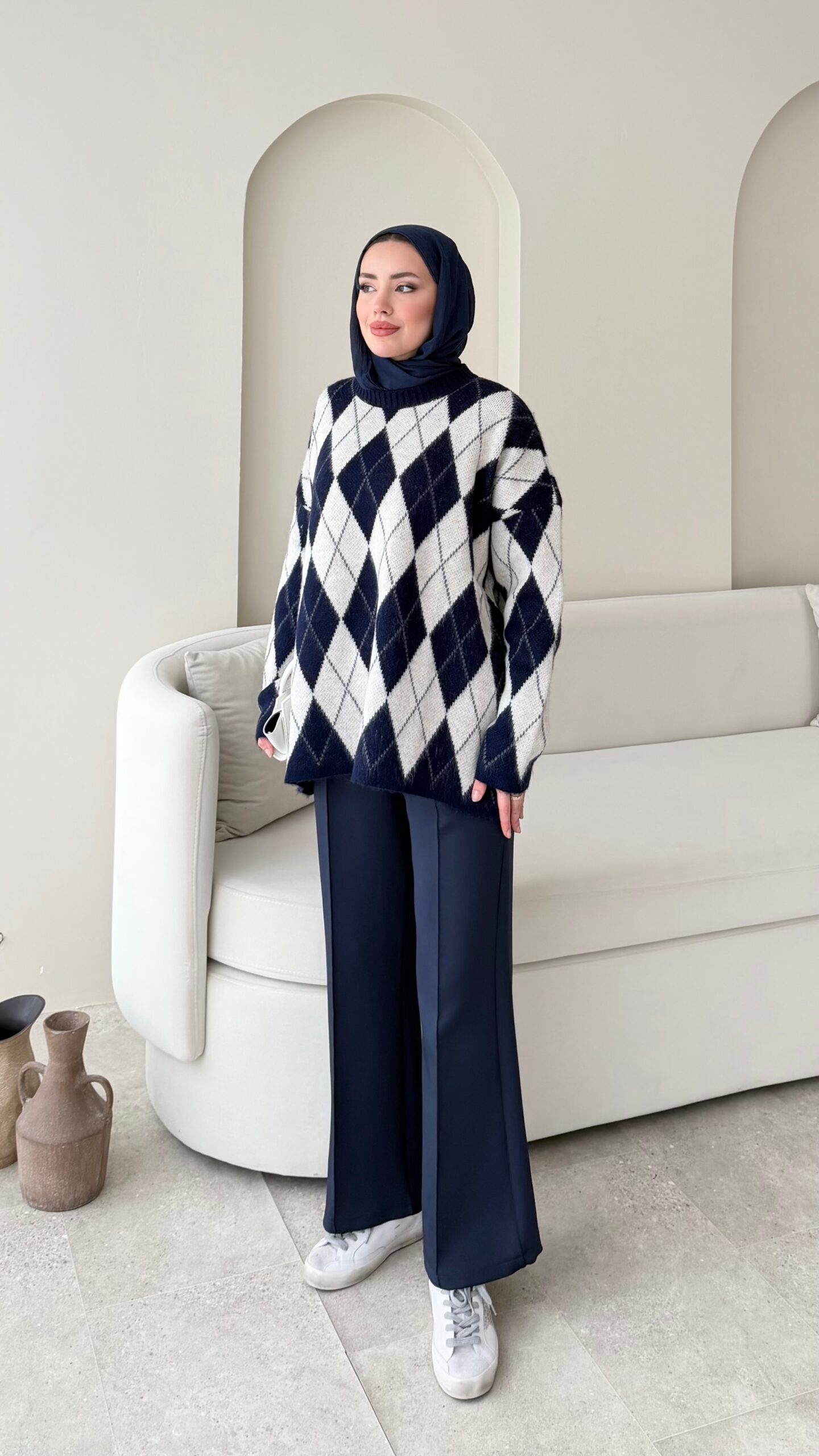 image_1950-2843.jpg Baklava Desen Triko Kazak - Lacivert - Görsel 1