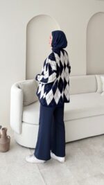 Baklava Desen Triko Kazak - Lacivert - Görsel 2