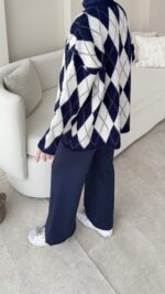 Baklava Desen Triko Kazak - Lacivert - Görsel 5