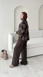 Baklava Desen Triko Kazak - Kahverengi - Görsel 5