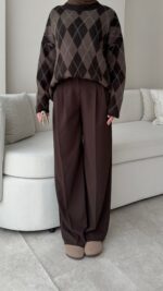 Baklava Desen Triko Kazak - Kahverengi - Görsel 8