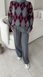 Baklava Desen Triko Kazak - Antrasit - Görsel 3