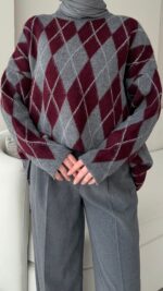 Baklava Desen Triko Kazak - Antrasit - Görsel 4