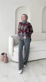 Baklava Desen Triko Kazak - Antrasit - Görsel 7