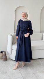 Lovra Bağlamalı Scuba Elbise - Lacivert