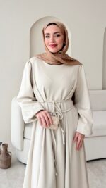 Lovra Bağlamalı Scuba Elbise - Taş - Görsel 2