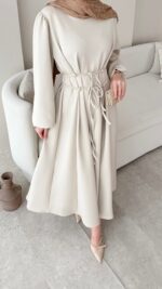 Lovra Bağlamalı Scuba Elbise - Taş - Görsel 3