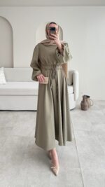 Lovra Bağlamalı Scuba Elbise - Yeşil - Görsel 5