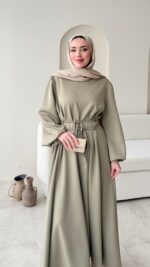 Lovra Bağlamalı Scuba Elbise - Yeşil - Görsel 6