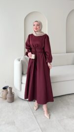 Lovra Bağlamalı Scuba Elbise - Bordo - Görsel 2